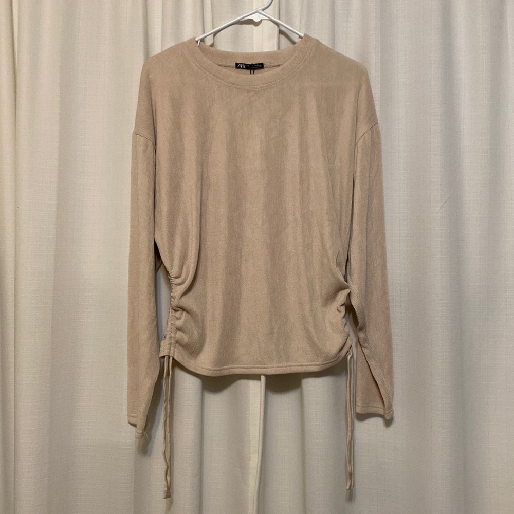 Zara Tan Sweater With Ties on Both Sides for Adjusting